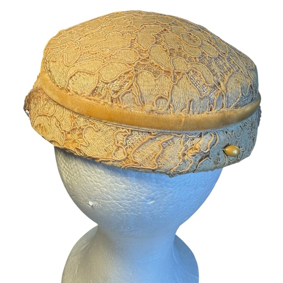 Vintage Yellow Lace Women's Hat with Bow - Picture 3 of 7